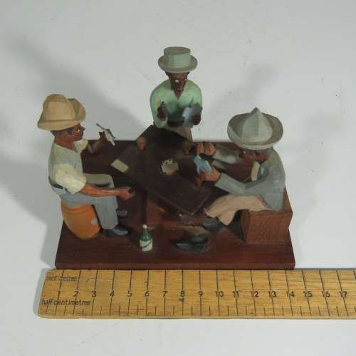 Vintage wooden artwork - 3 Guys playing cards