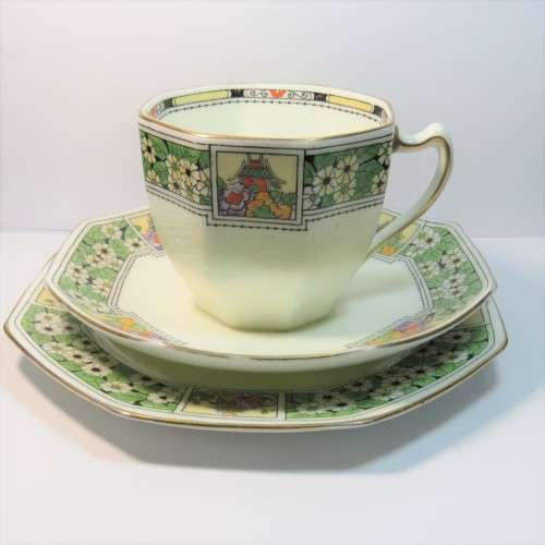 Antique Royal Doulton octagonal porcelain trio