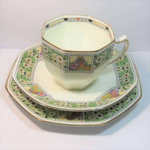 Antique Royal Doulton octagonal porcelain trio