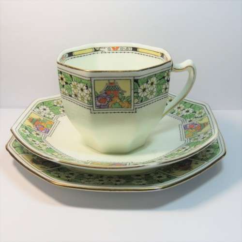 Antique Royal Doulton octagonal porcelain trio