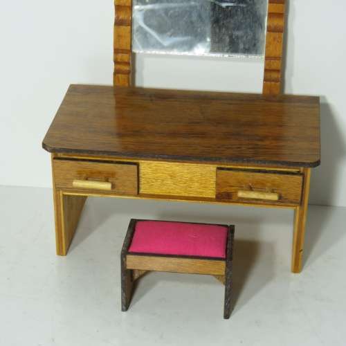 Vintage doll`s furniture - Handmade peg dressing table with mirror and chair