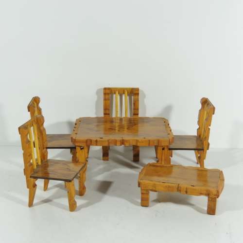Vintage doll's furniture - Peg table with 4 chairs and coffee table