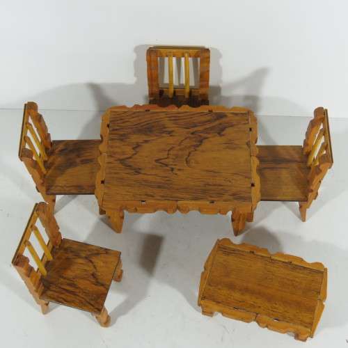 Vintage doll's furniture - Peg table with 4 chairs and coffee table