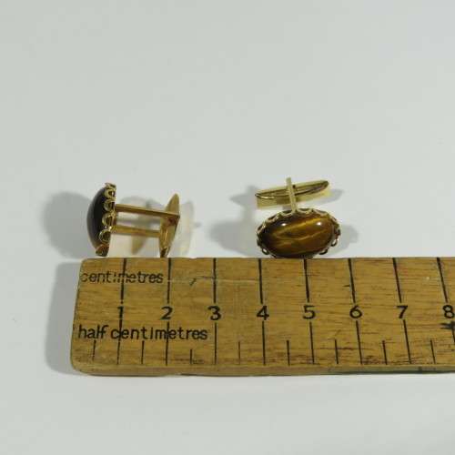 Pair of gold plated tigers eye cufflinks