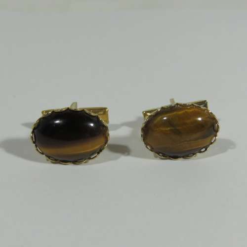 Pair of gold plated tigers eye cufflinks