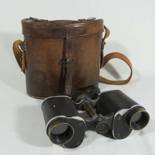 Antique E. Burmester Cape Town binoculars in leather case - One eye piece missing
