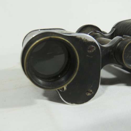Antique E. Burmester Cape Town binoculars in leather case - One eye piece missing