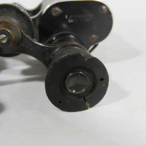 Antique E. Burmester Cape Town binoculars in leather case - One eye piece missing