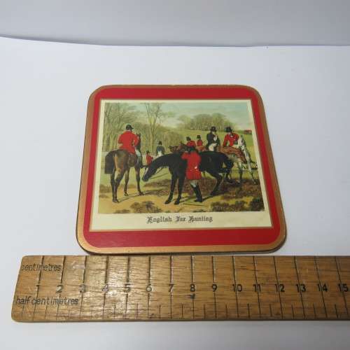 Set of 6 vintage traditional English for Hunting coasters - Two are damaged