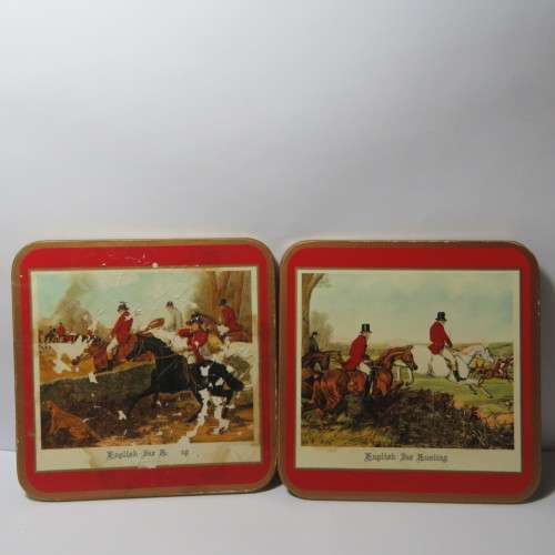 Set of 6 vintage traditional English for Hunting coasters - Two are damaged