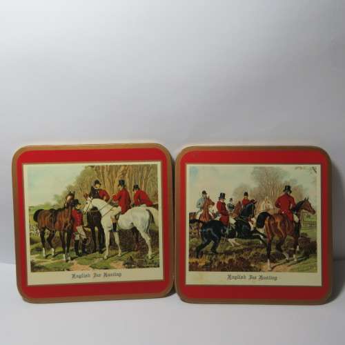 Set of 6 vintage traditional English for Hunting coasters - Two are damaged