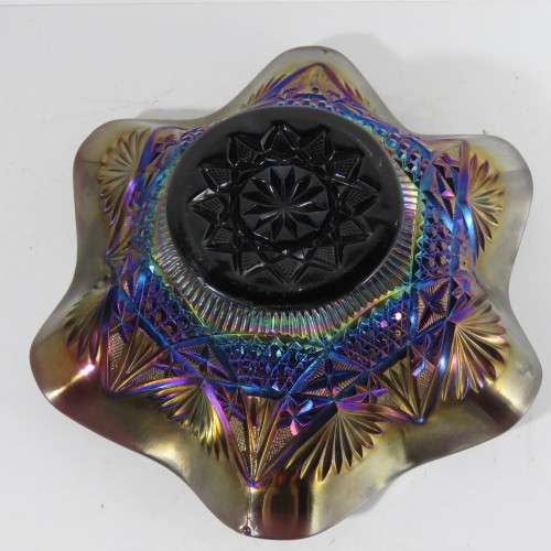 Beautiful purple carnival glass fruit bowl