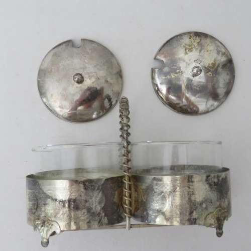 Silverplated double sugar bowl set