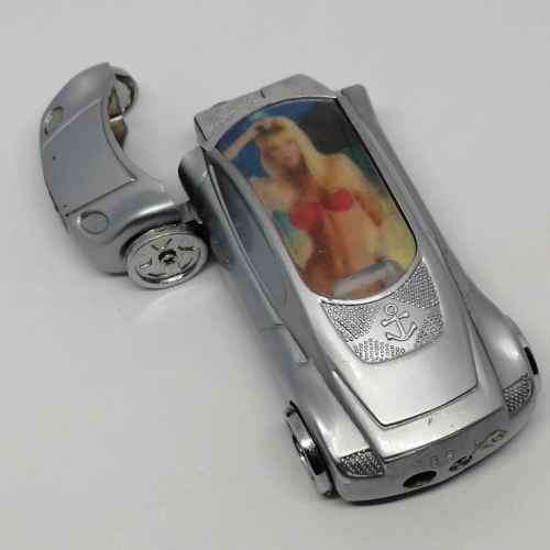 Car shaped pocket lighter with girl in bikini