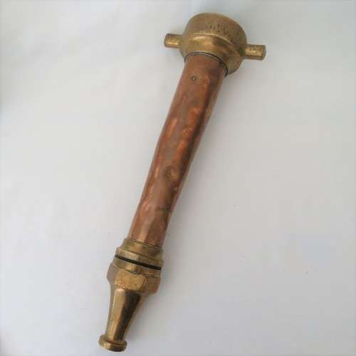 Vintage Morris and Sons copper and brass 3/4 fire hose nozzle - Length 45 cm