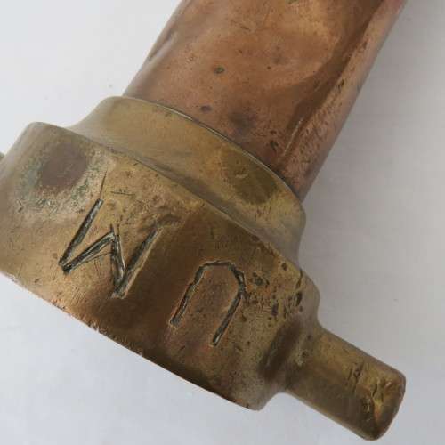 Vintage Morris and Sons copper and brass 3/4 fire hose nozzle - Length 45 cm
