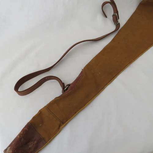 Vintage leather and material rifle bag - Length 119 cm