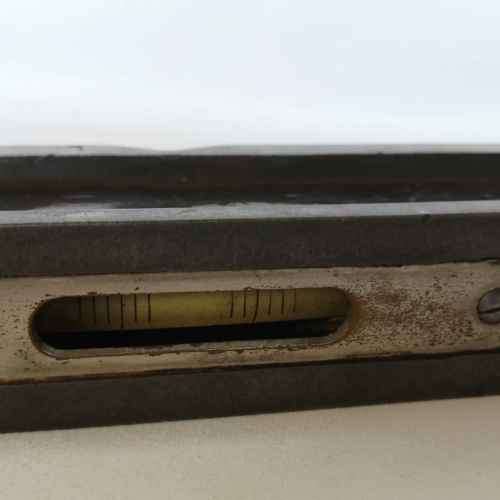 Vintage Cast Iron Machinist spirit level in wooden box