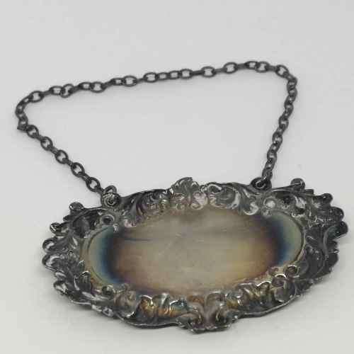 Hallmarked Sterling silver bottle neck tag - inscribed ` Happiness Always - Alan, Jan and James `