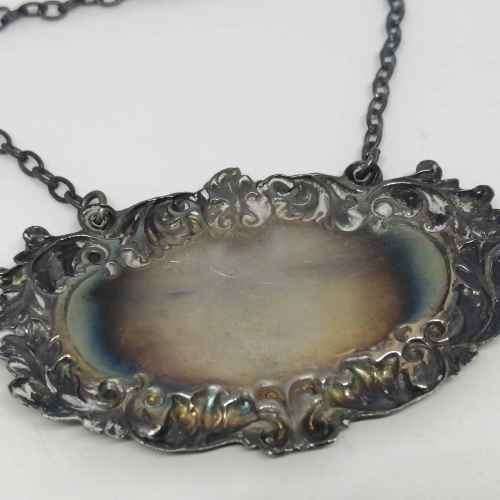 Hallmarked Sterling silver bottle neck tag - inscribed ` Happiness Always - Alan, Jan and James `