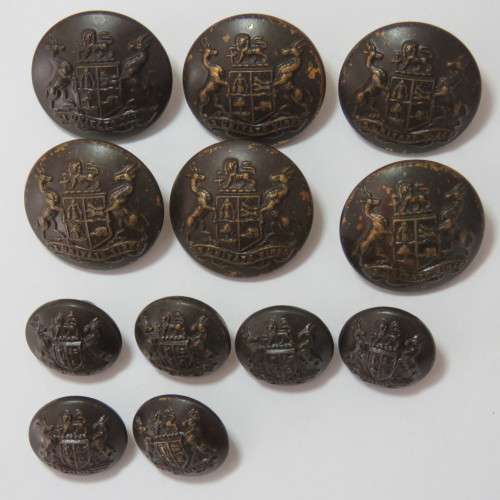 South African Defense Force military buttons wartime blackened - Lot of 6 large and 6 small buttons