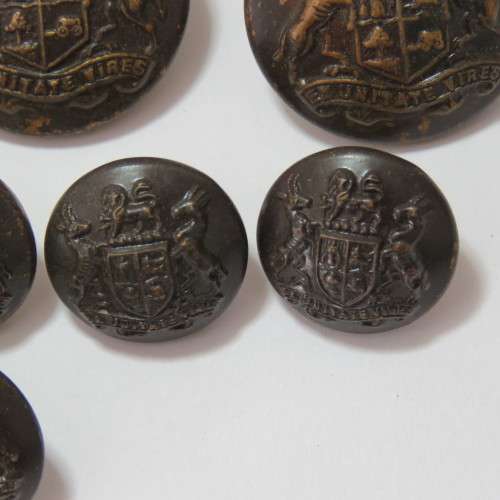 South African Defense Force military buttons wartime blackened - Lot of 6 large and 6 small buttons
