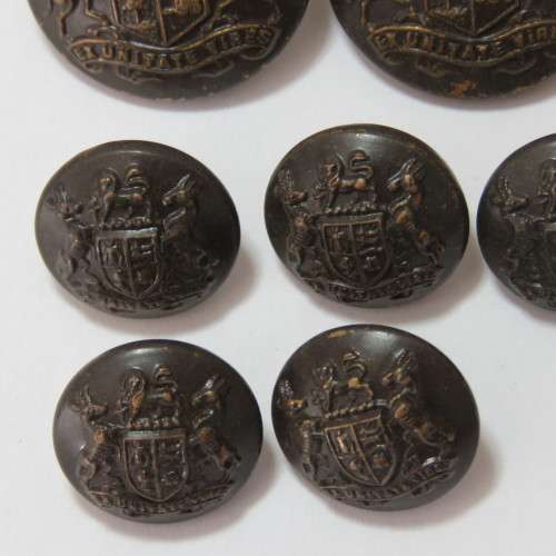 South African Defense Force military buttons wartime blackened - Lot of 6 large and 6 small buttons