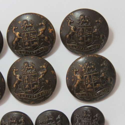 South African Defense Force military buttons wartime blackened - Lot of 6 large and 6 small buttons