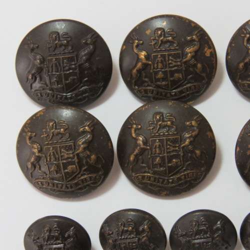 South African Defense Force military buttons wartime blackened - Lot of 6 large and 6 small buttons
