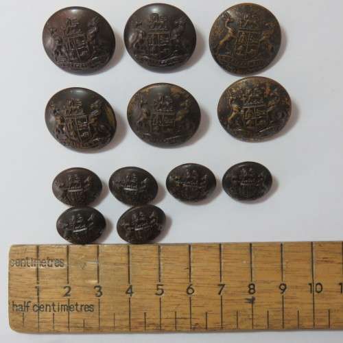 South African Defense Force military buttons - Wartime blackened - Lot of 6 large and 6 small