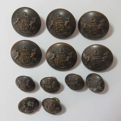 South African Defense Force military buttons - Lot of 6 blackened large and 6 blackened small