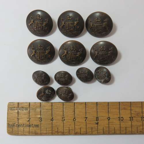South African Defense Force military buttons - Lot of 6 blackened large and 6 blackened small