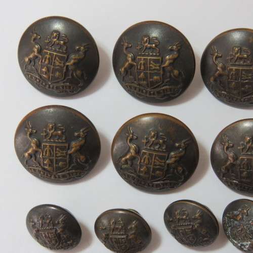 South African Defense Force military buttons - Lot of 6 blackened large and 6 blackened small