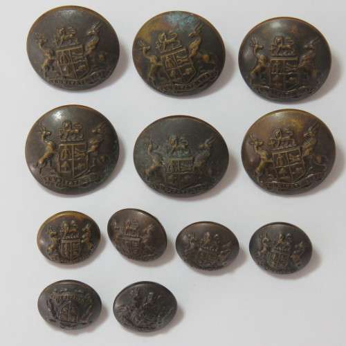 South African Defense Force military buttons blackened lot of 6 small and 6 large