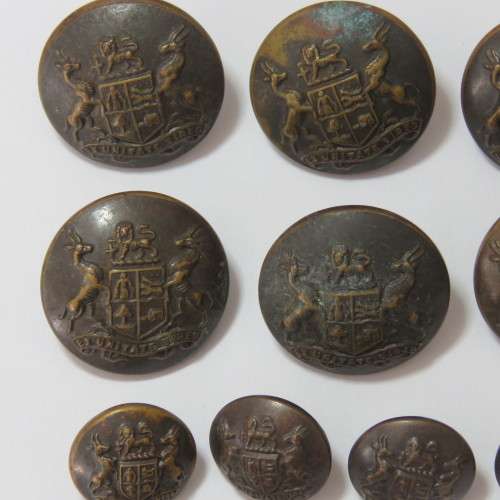 South African Defense Force military buttons blackened lot of 6 small and 6 large