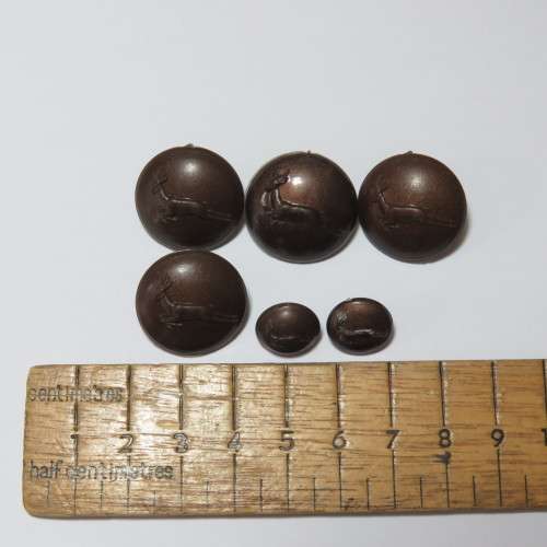 South African Defense Force Springbok buttons - Lot of 6 scarce brown plastic buttons