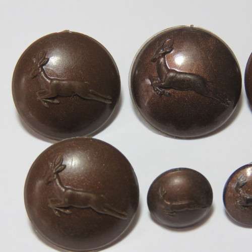 South African Defense Force Springbok buttons - Lot of 6 scarce brown plastic buttons