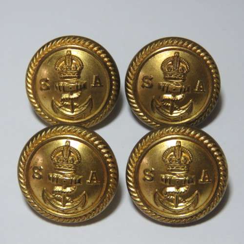 South African Navy - Lot of 4 buttons with King`s crown and small SA made by Gaunt, London