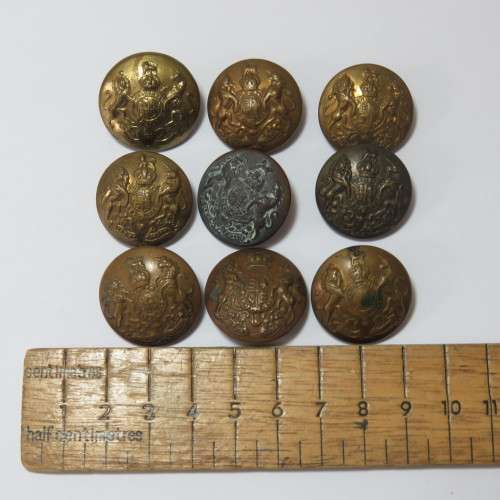 British Military brass buttons - Lot of 9 - All from different makers