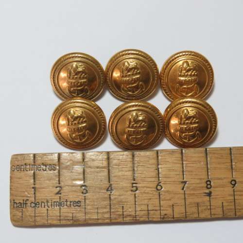 South African Navy buttons 1972-2002 - Lot of 6 Twin holes at back
