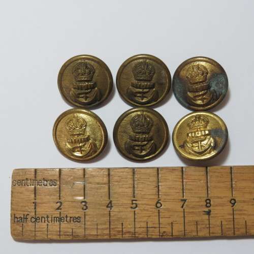 Royal Navy buttons - King`s crown lot of 6 buttons made by Smith and Wright, Birmingham
