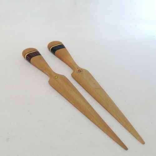 Pair of vintage yellow wood letter openers