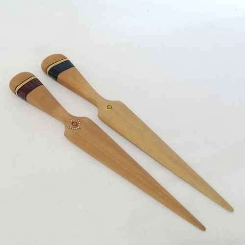 Pair of vintage yellow wood letter openers