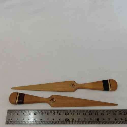 Pair of vintage yellow wood letter openers