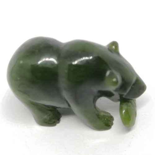 Vintage Jade grizzly bear with fish figurine