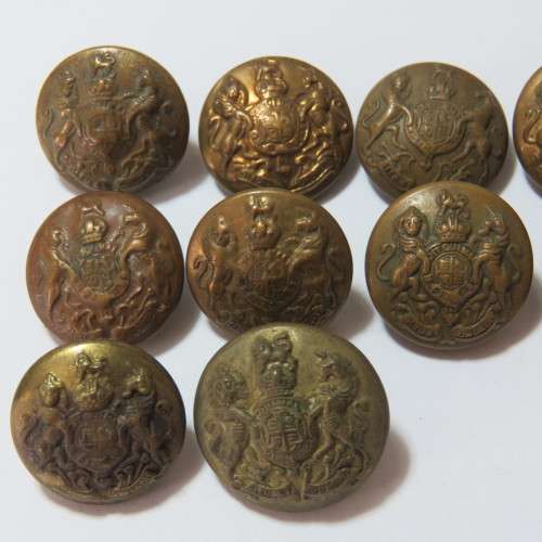 British military brass buttons - Lot of 10 - All from different makers