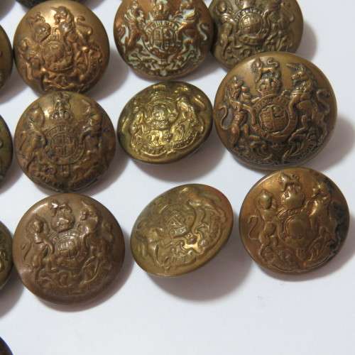 British Military Brass Buttons smaller size - Lot of 17 buttons - All from different makers