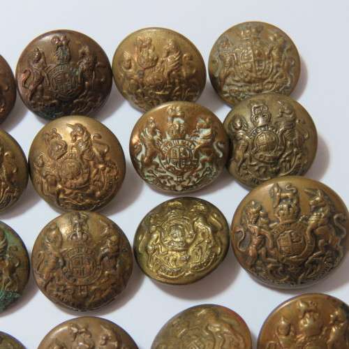 British Military Brass Buttons smaller size - Lot of 17 buttons - All from different makers