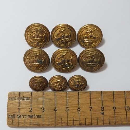 Merchant Navy buttons - Lot of 9 by Buttons Ltd - 6 Uniform and 3 pocket