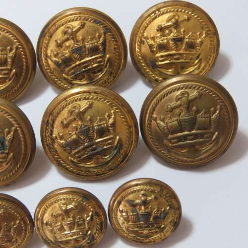 Merchant Navy buttons - Lot of 9 by Buttons Ltd - 6 Uniform and 3 pocket